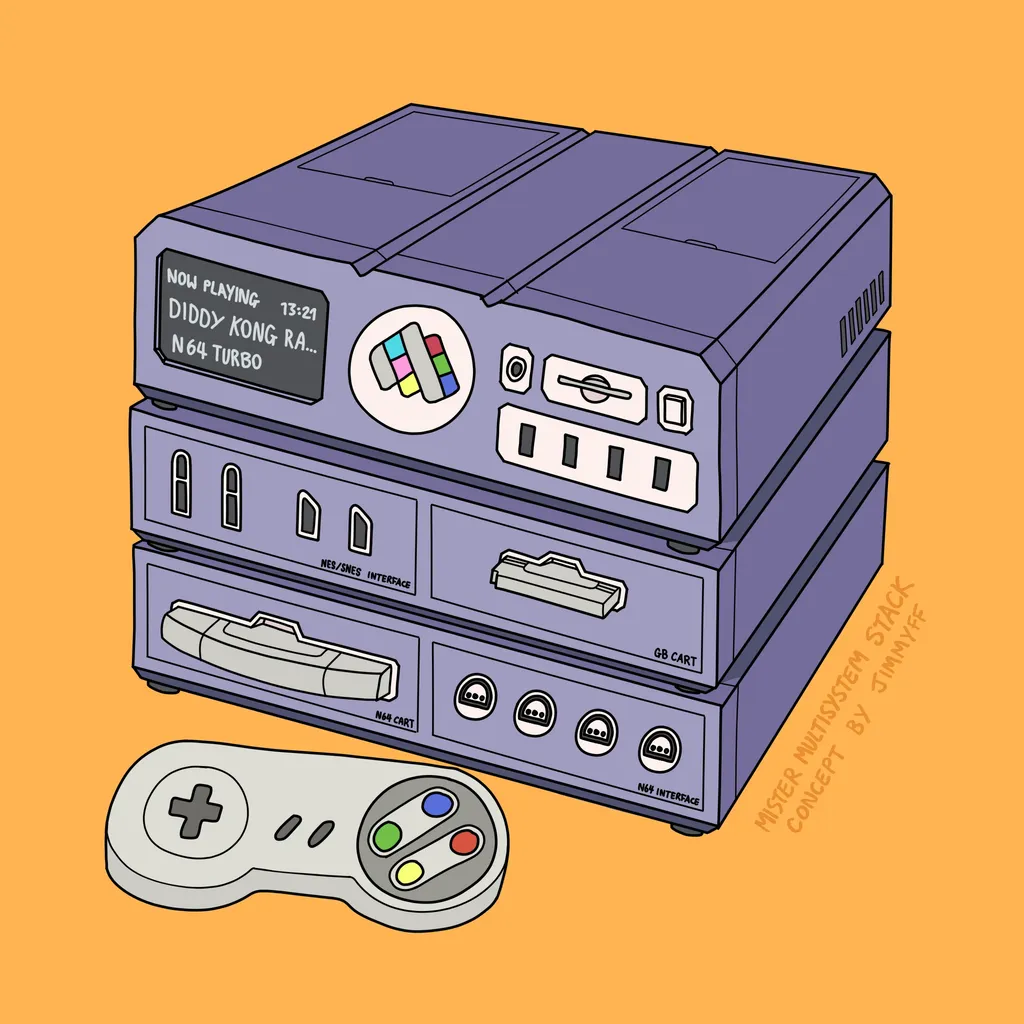 Purple MiSTer Multisystem Stack with Nintendo expansion layers