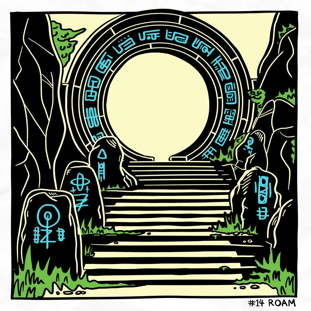 A star gate surrounded by ancient runes